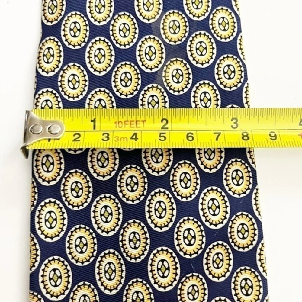 J.CREW Blue Gold Silk‎ Men's Neck Tie Geometric Pattern MADE IN USA